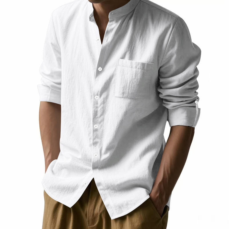 Kemeja Pria Linen Kerah Tegak  - Men Formal Wear Top ulasan dan harga