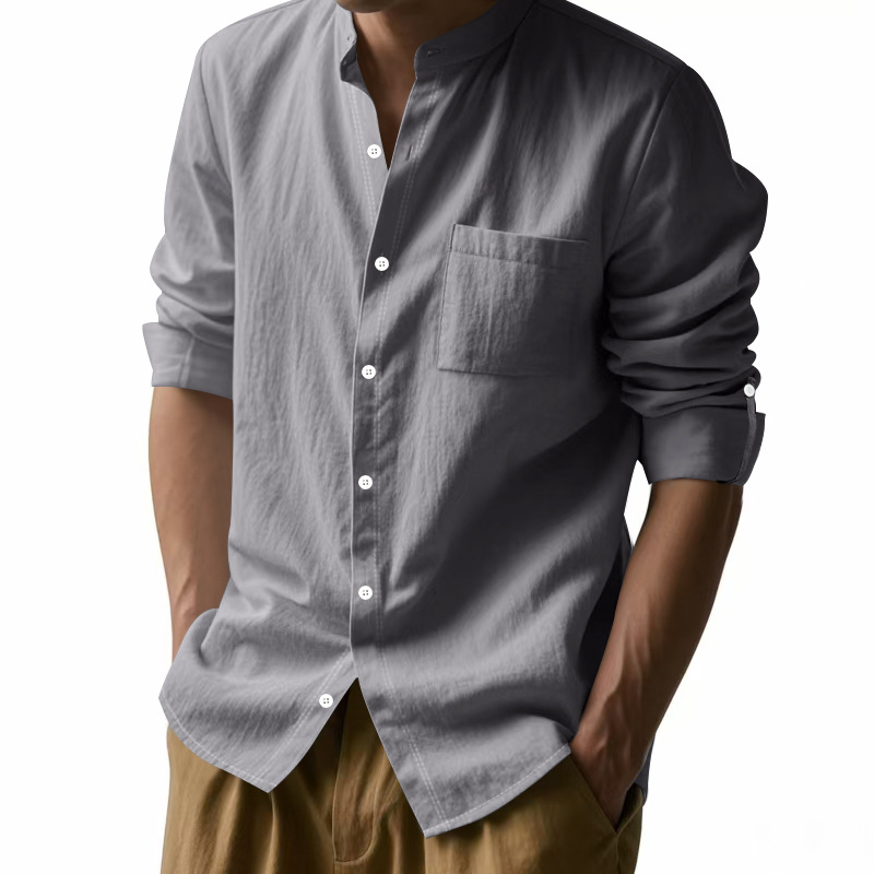 Kemeja Pria Linen Kerah Tegak  - Men Formal Wear Top ulasan dan harga